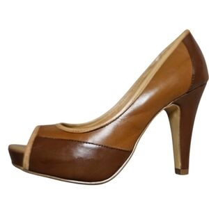 Steve Madden Brown Leather Peep-Toe Heels